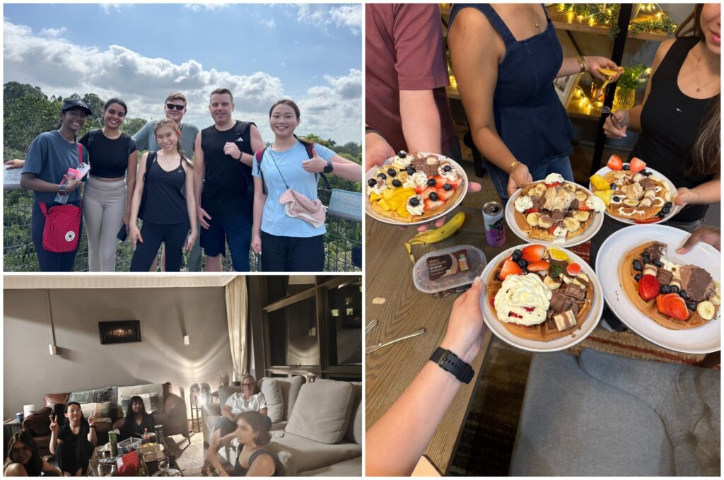 NEBA colleagues on a team walk and waffle night at the Singapore office
